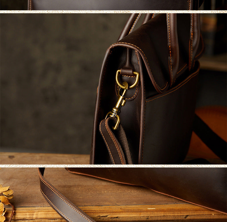メンズハンドバッグ手提げかばん手作業牛皮本革製クレイジー・ホース斜めがけショルダーバッグ男性用OLビジネスカジュアルブリーフケースパソコンバッグ