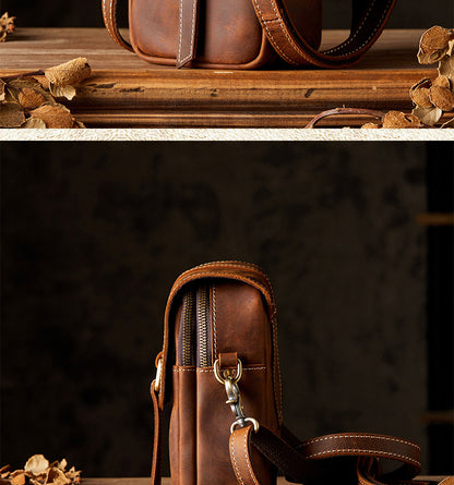 メンズショルダーバッグ オリジナル手作り 牛皮本革製 カジュアル 男性用 斜めがけバッグスマホポーチ