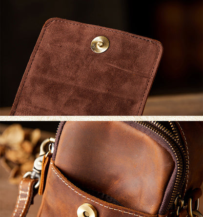 メンズショルダーバッグ オリジナル手作り 牛皮本革製 カジュアル 男性用 斜めがけバッグスマホポーチ