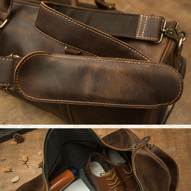 メンズ旅行かばん 大容量 牛革 クレイジー・ホース 手作業 レトロ 斜めがけ手提げかばん ファッション男性用荷物かばん