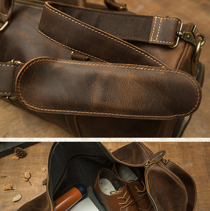 メンズ旅行かばん 大容量 牛革 クレイジー・ホース 手作業 レトロ 斜めがけ手提げかばん ファッション男性用荷物かばん