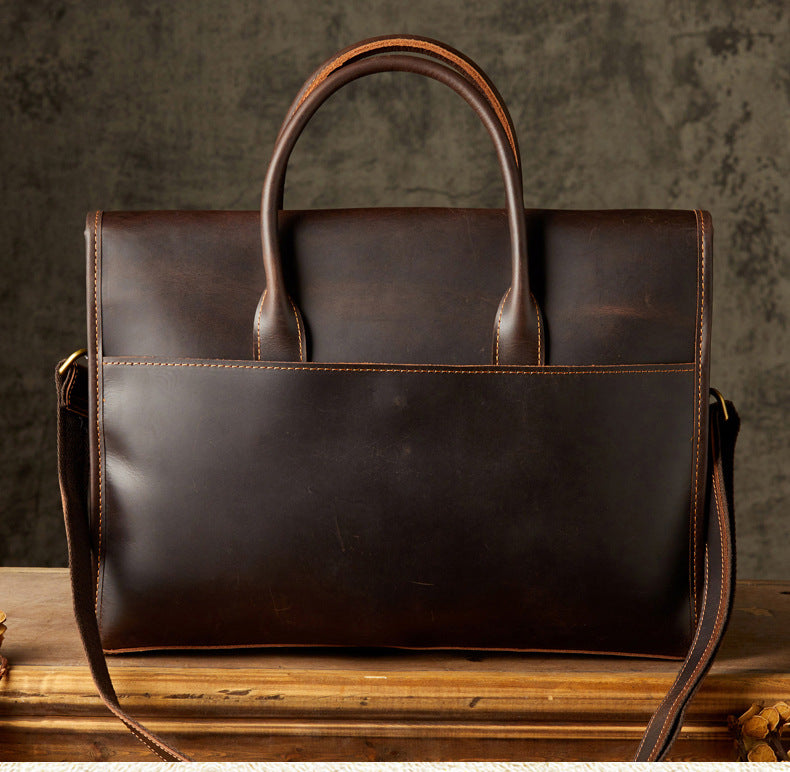 メンズハンドバッグ手提げかばん手作業牛皮本革製クレイジー・ホース斜めがけショルダーバッグ男性用OLビジネスカジュアルブリーフケースパソコンバッグ
