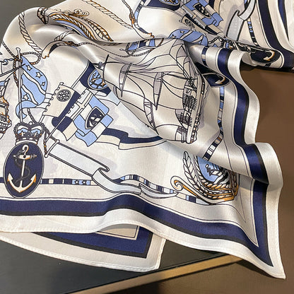 シルクスカーフフレンチレトロシンプルチェーンプリント柄女性エレガント気質ネッカチーフ