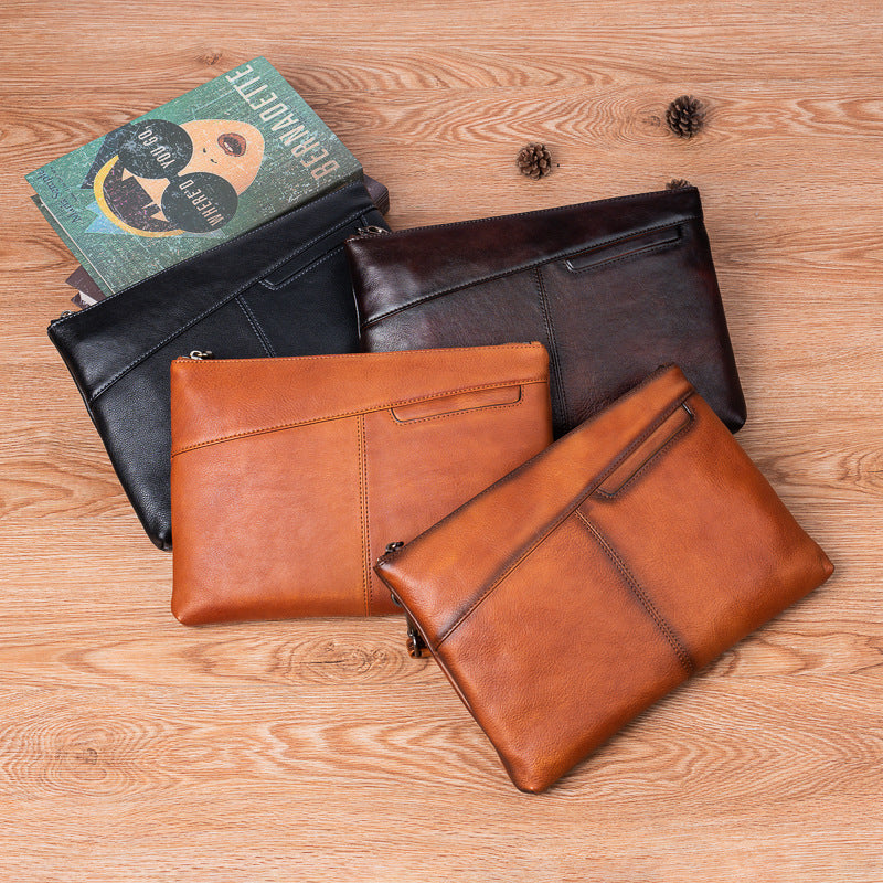 メンズ財布牛革本革製クラッチバッグレトロカジュアル男性用ハンドバッグ