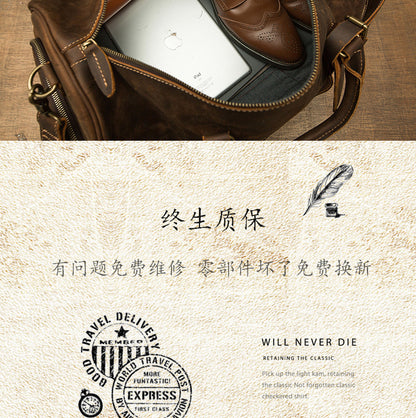 メンズ旅行かばん 大容量 牛革 クレイジー・ホース 手作業 レトロ 斜めがけ手提げかばん ファッション男性用荷物かばん