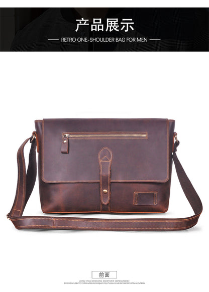 メンズ斜めがけバッグ牛革本革製レトロ男性用ショルダーバッグ