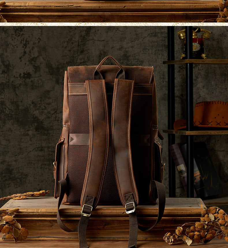 メンズリュックサック 牛革 大容量 手作り 個性レトロ カジュアル男性用旅行かばん