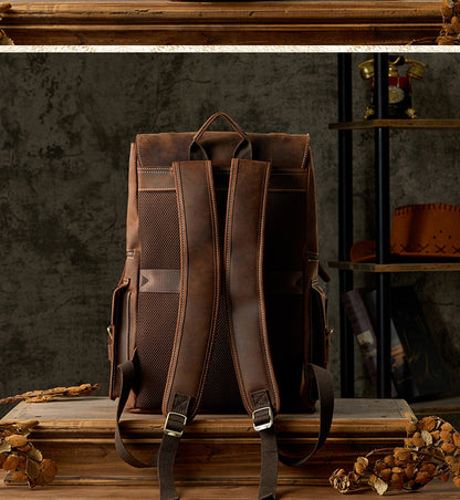 メンズリュックサック 牛革 大容量 手作り 個性レトロ カジュアル男性用旅行かばん