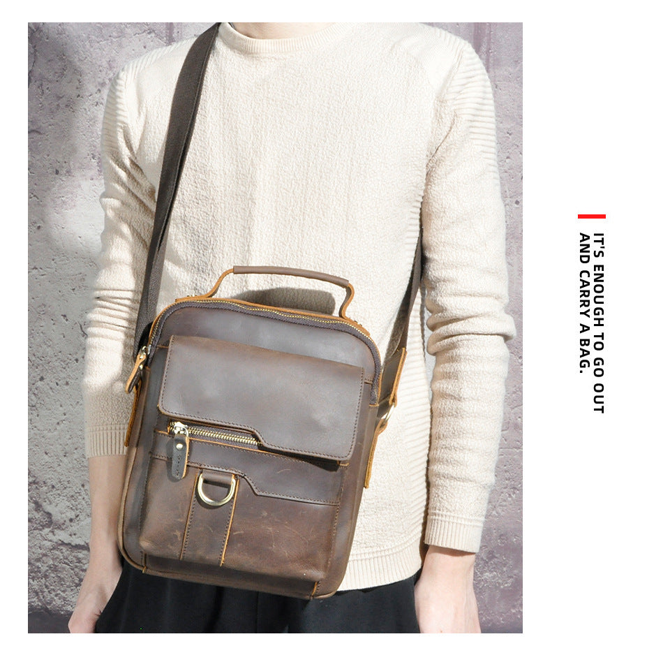 メンズショルダーバッグ牛革本革製レトロアウトドア旅行 男性用斜めがけバッグ