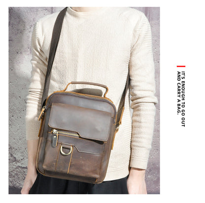 メンズショルダーバッグ牛革本革製レトロアウトドア旅行 男性用斜めがけバッグ