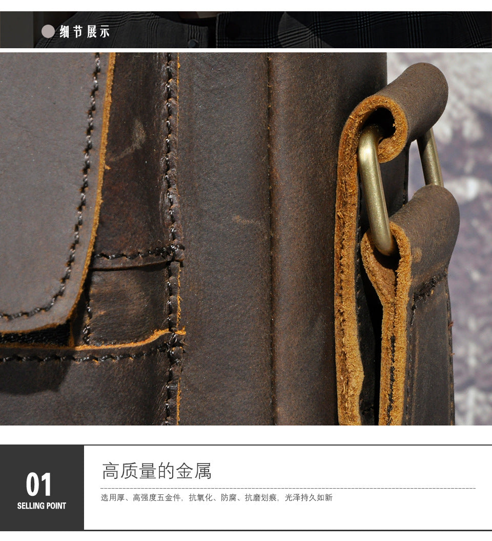 メンズショルダーバッグ牛革本革製レトロアウトドア旅行 男性用斜めがけバッグ