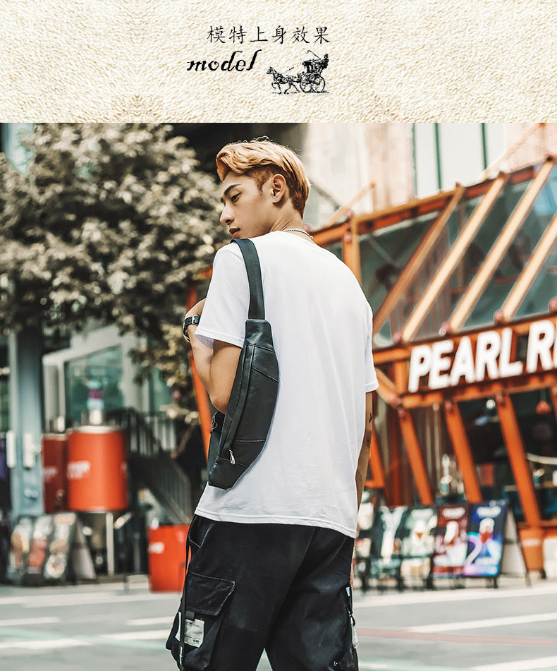 メンズバストバッグ手作り牛革本革製カジュアル携帯電話ウエストポーチスポーツアウトドア個性ファッション男性ショルダーバッグ斜めがけバッグ