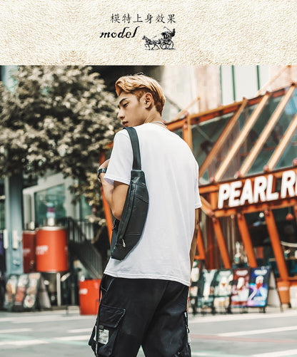 メンズバストバッグ手作り牛革本革製カジュアル携帯電話ウエストポーチスポーツアウトドア個性ファッション男性ショルダーバッグ斜めがけバッグ