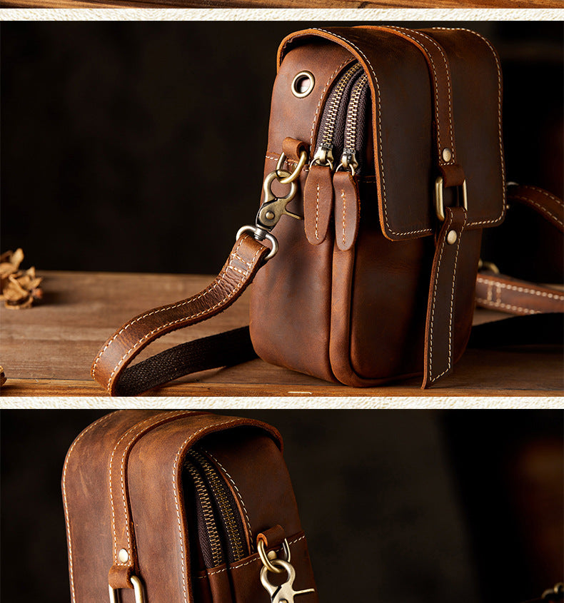 メンズショルダーバッグ オリジナル手作り 牛皮本革製 カジュアル 男性用 斜めがけバッグスマホポーチ