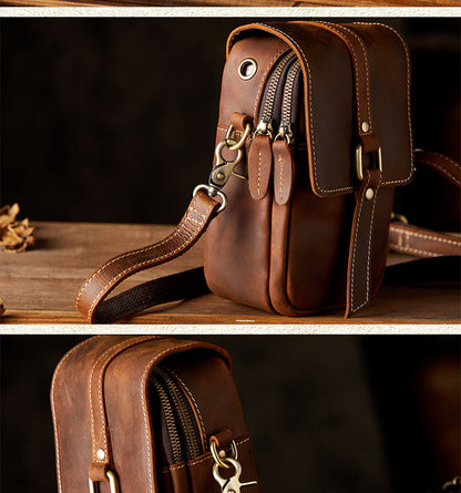 メンズショルダーバッグ オリジナル手作り 牛皮本革製 カジュアル 男性用 斜めがけバッグスマホポーチ