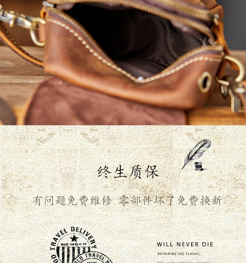 メンズショルダーバッグ オリジナル手作り 牛皮本革製 カジュアル 男性用 斜めがけバッグスマホポーチ