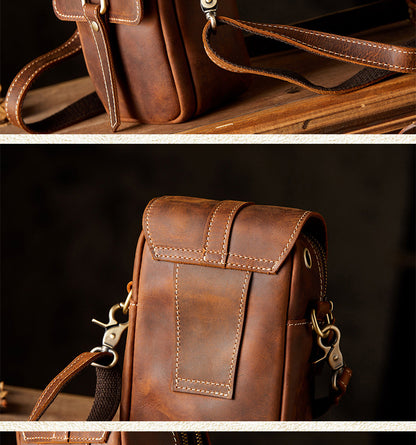 メンズショルダーバッグ オリジナル手作り 牛皮本革製 カジュアル 男性用 斜めがけバッグスマホポーチ