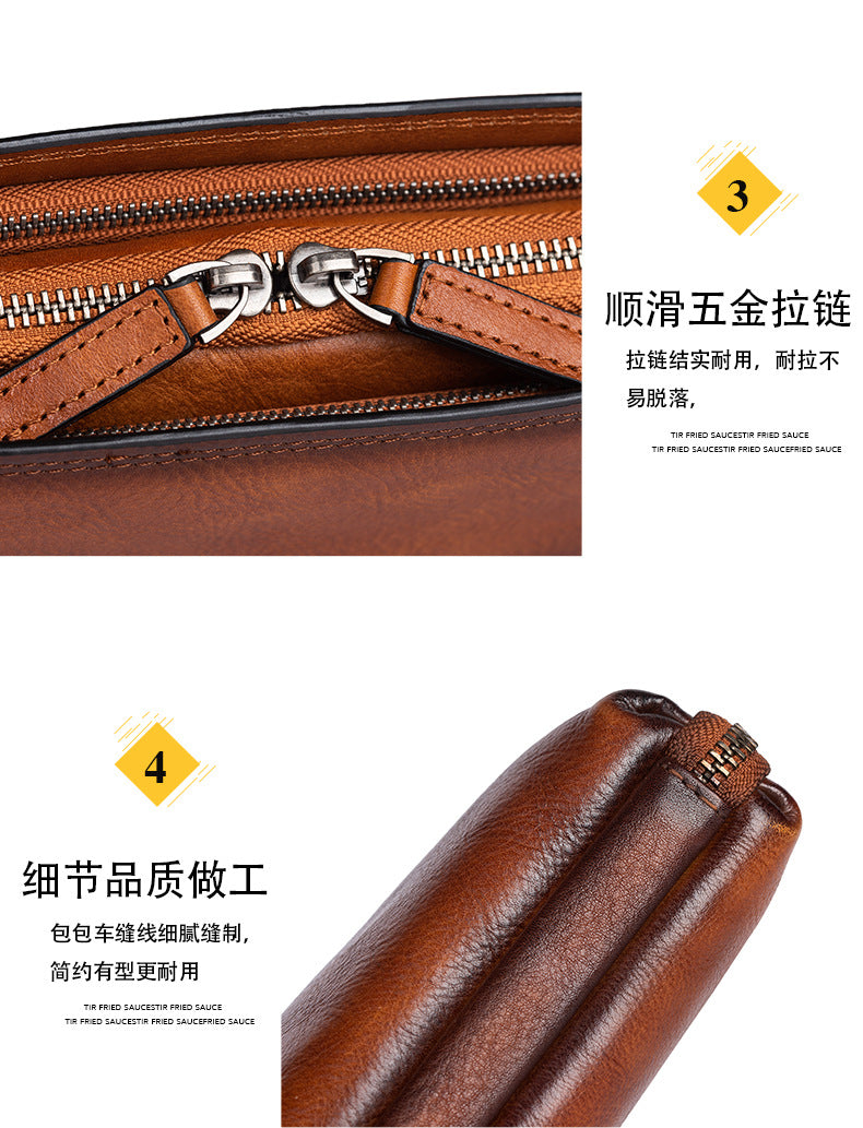 メンズクラッチバッグ牛革本革製実用レトロカジュアル男性バッグ