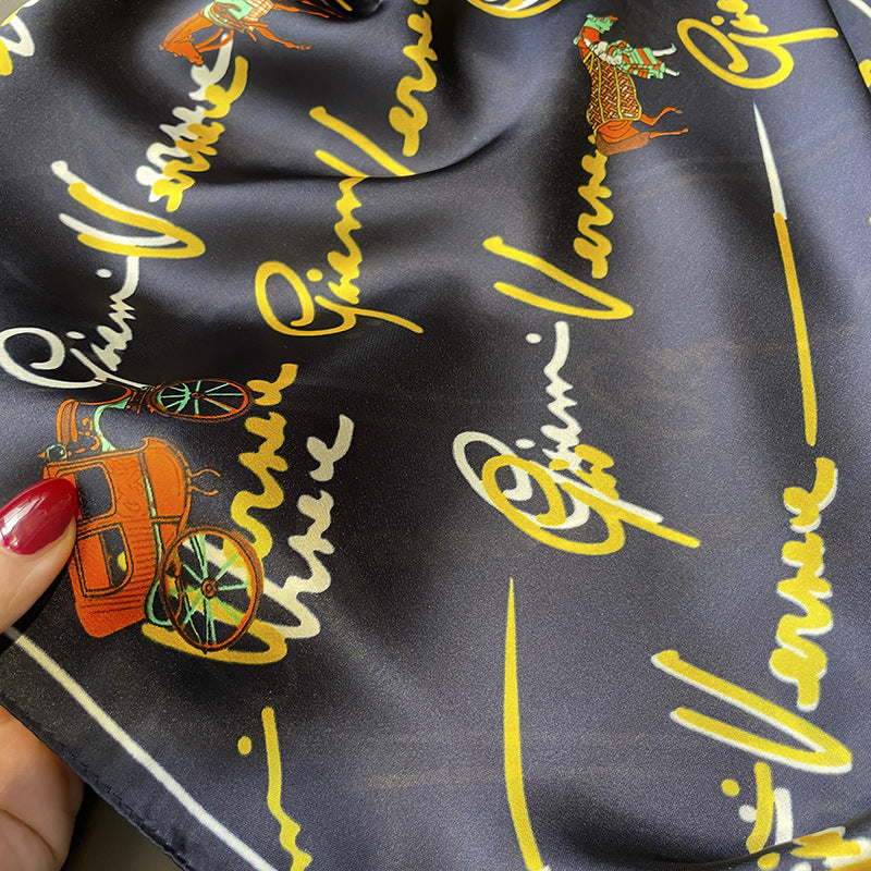 スカーフ字母柄手書きプリント柄シミュレーションシルク長いリボンの大きなリボンファッションスカーフ枚