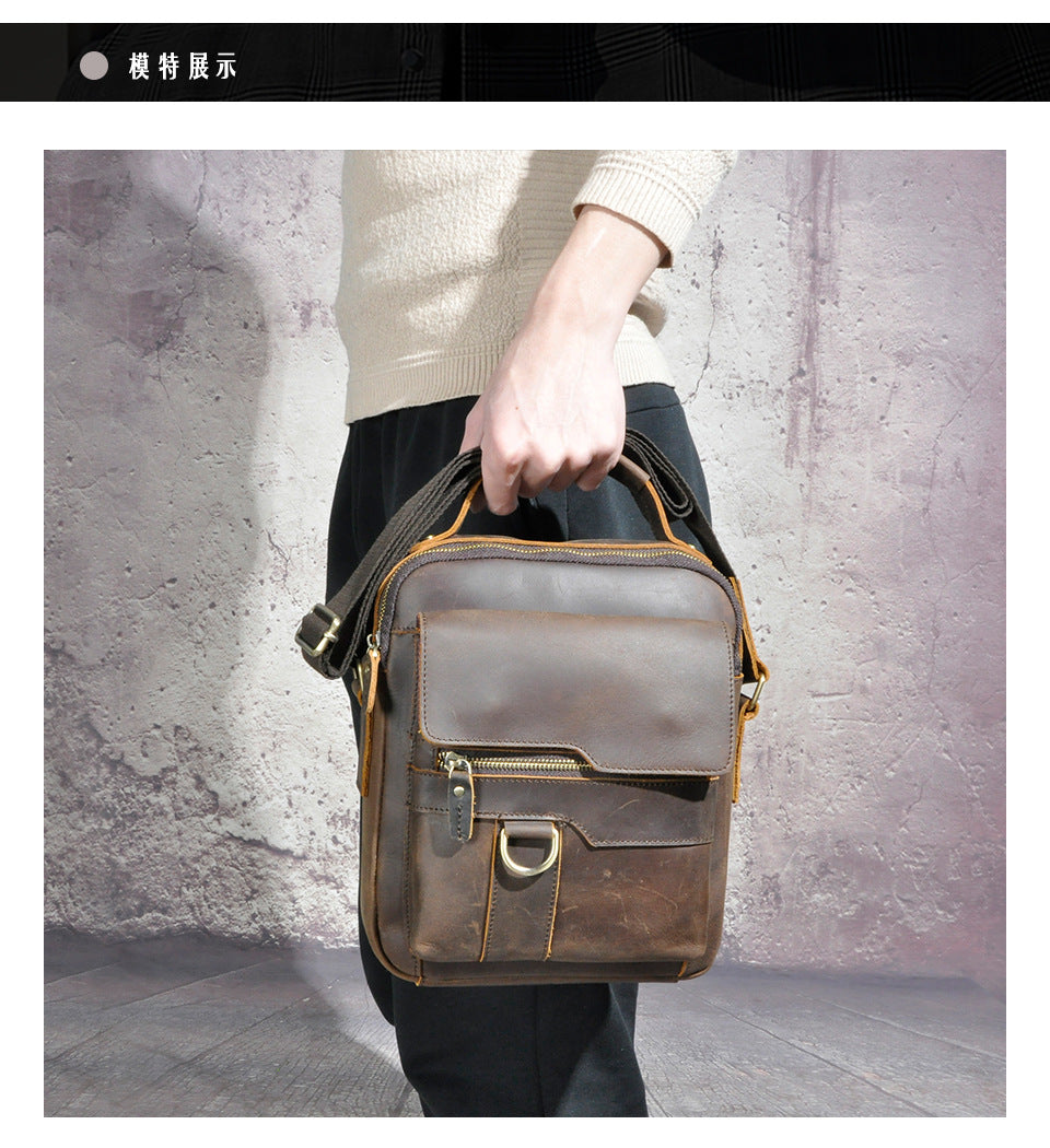 メンズショルダーバッグ牛革本革製レトロアウトドア旅行 男性用斜めがけバッグ