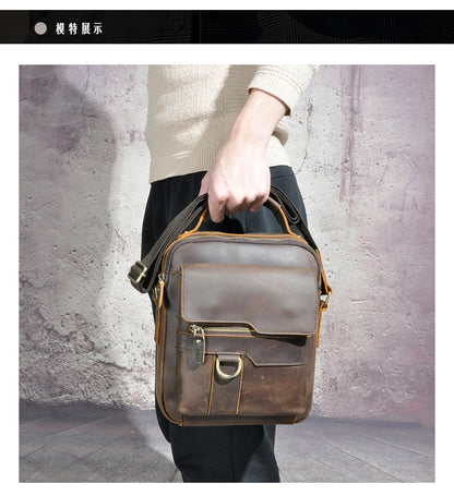 メンズショルダーバッグ牛革本革製レトロアウトドア旅行 男性用斜めがけバッグ