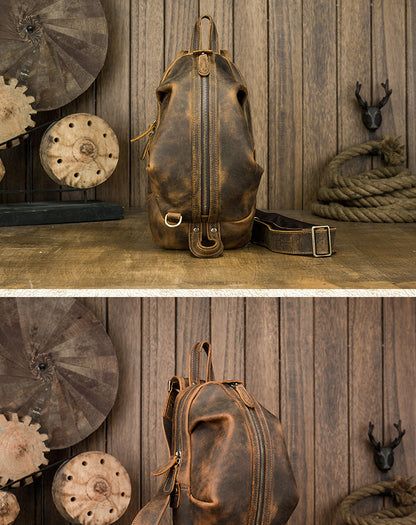 メンズバストバッグ 牛革本革製 手作り カジュアルヴィンテージ個性韩国ファッション男性用斜めがけバッグ