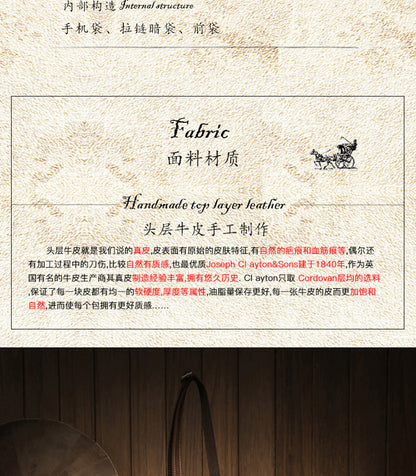 メンズショルダーバッグ 手作り 牛皮本革 クレイジー・ホース 男性用斜めがけバッグ スマホポーチ ウエストポーチ