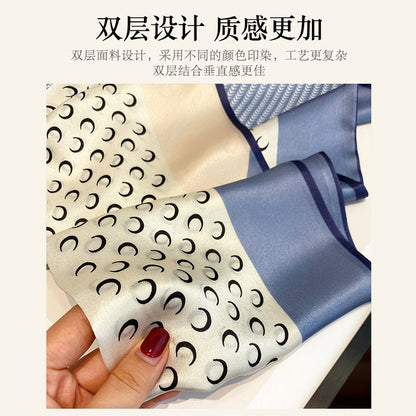 シルクスカーフ二重プリント柄ネクタイロングマフラー女リボン気質ネッカチーフ