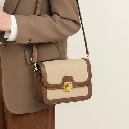 レディースバッグ斜め掛けバッグ高級感本革スクエアバッグカラーマッチング何とでも合うレトロショルダーバッグ.ポシェット