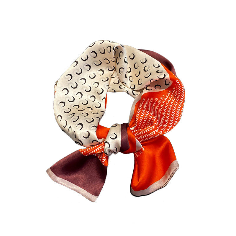 シルクスカーフ二重プリント柄ネクタイロングマフラー女リボン気質ネッカチーフ
