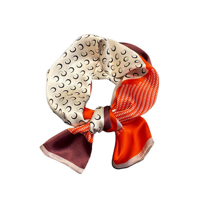 シルクスカーフ二重プリント柄ネクタイロングマフラー女リボン気質ネッカチーフ