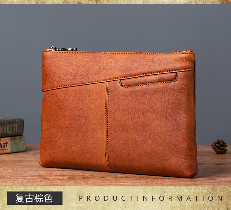 メンズ財布牛革本革製クラッチバッグレトロカジュアル男性用ハンドバッグ