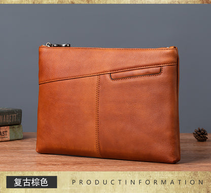 メンズ財布牛革本革製クラッチバッグレトロカジュアル男性用ハンドバッグ