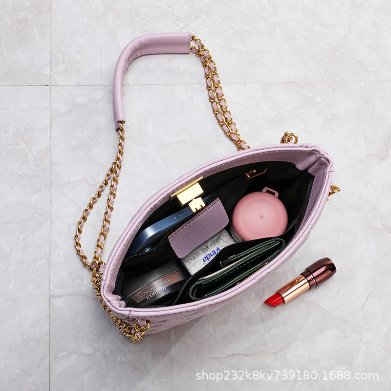 高品質のチェックレディースチェーンバッグヒツジ革バケツバッグ何とでも合う本革ショルダーバッグ.ポシェット