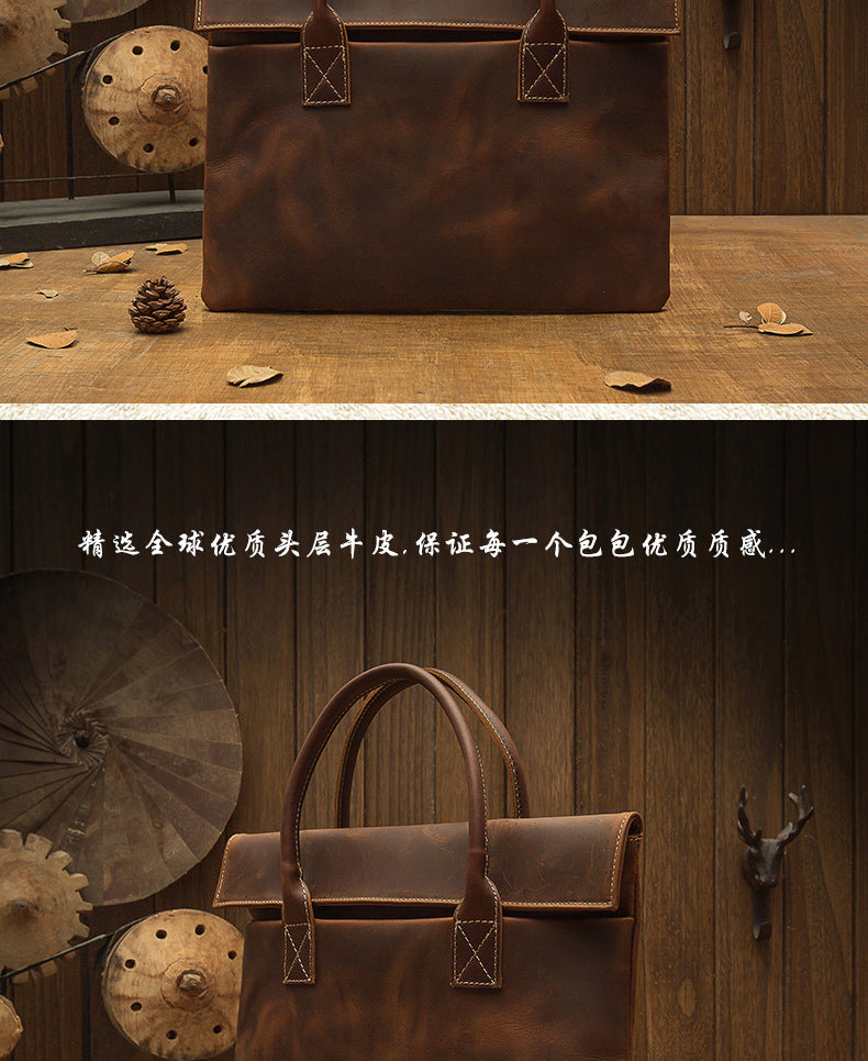 メンズ手提げかばん ハンドバッグ 手作業 韩国ファッション 牛革本革製 カジュアルビジネス用ブリーフケース薄型パソコンバッグ