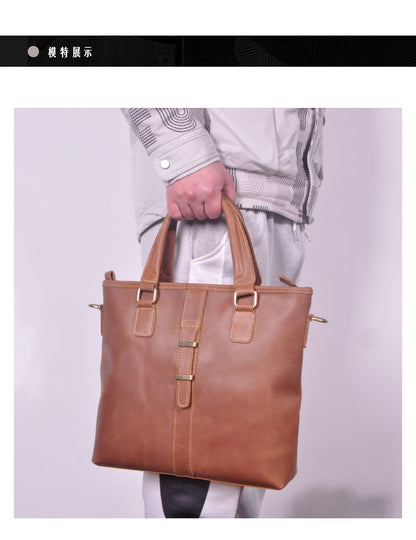 メンズブリーフケースショルダーバッグレトロビジネスハンドバッグ牛革本革製男性パソコンバッグ