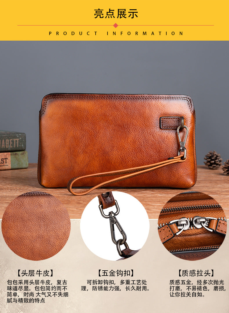 メンズクラッチバッグ牛革本革製実用レトロカジュアル男性バッグ
