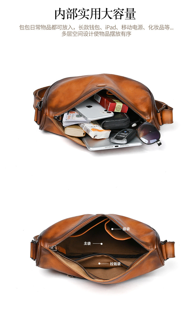 メンズショルダーバッグ牛革本革製カジュアルビジネス男性用斜めがけバッグ