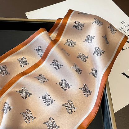 スカーフプリント柄二重サテンクロスオーバスカーフファッションエレガント気質何とでも合うネッカチーフ