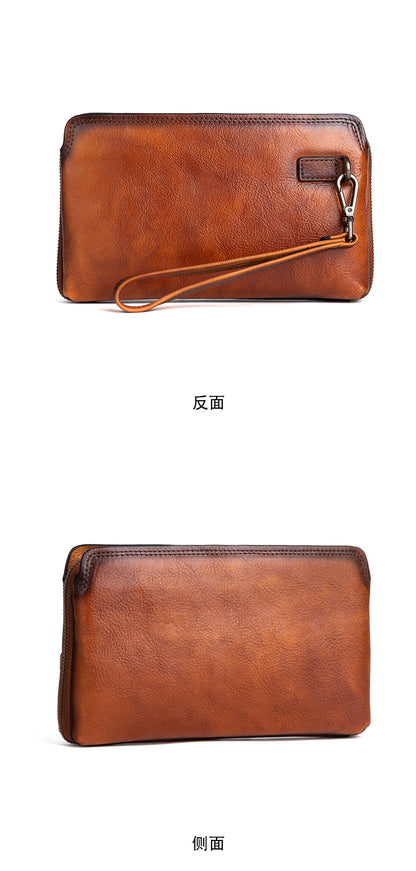 メンズクラッチバッグ牛革本革製実用レトロカジュアル男性バッグ