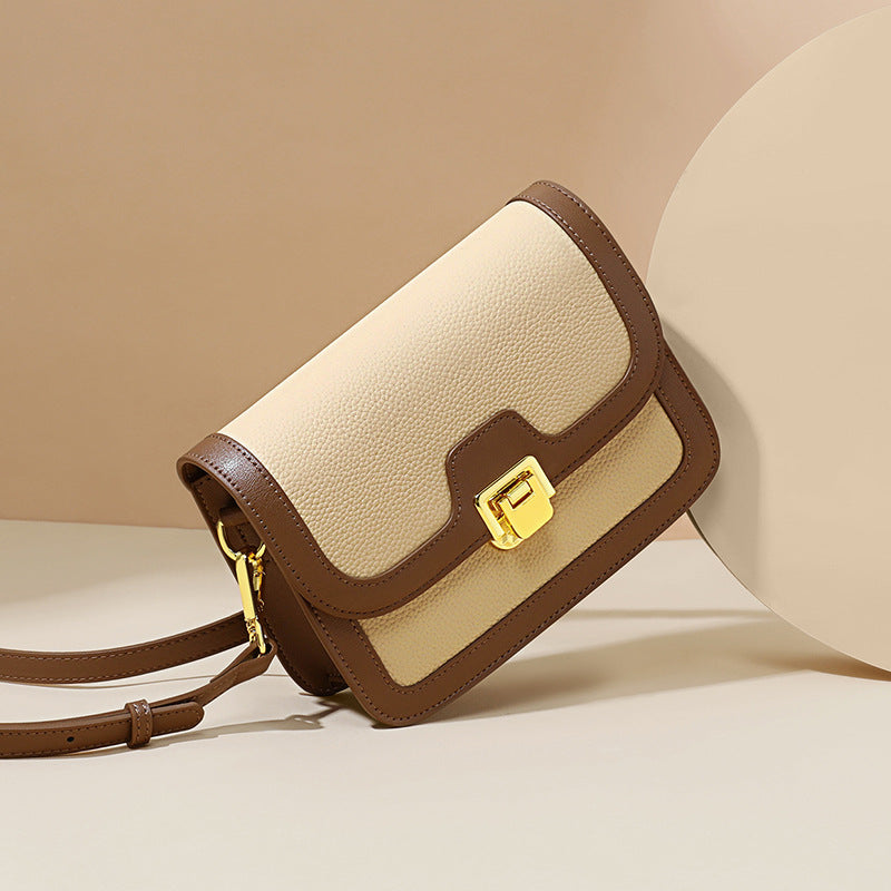 レディースバッグ斜め掛けバッグ高級感本革スクエアバッグカラーマッチング何とでも合うレトロショルダーバッグ.ポシェット