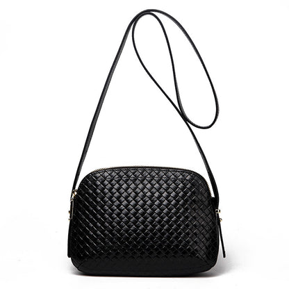 本革編みレディースバッグオールインワン斜め掛けバッグおしゃれシンプル 牛革何とでも合うショルダーバッグ.ポシェット