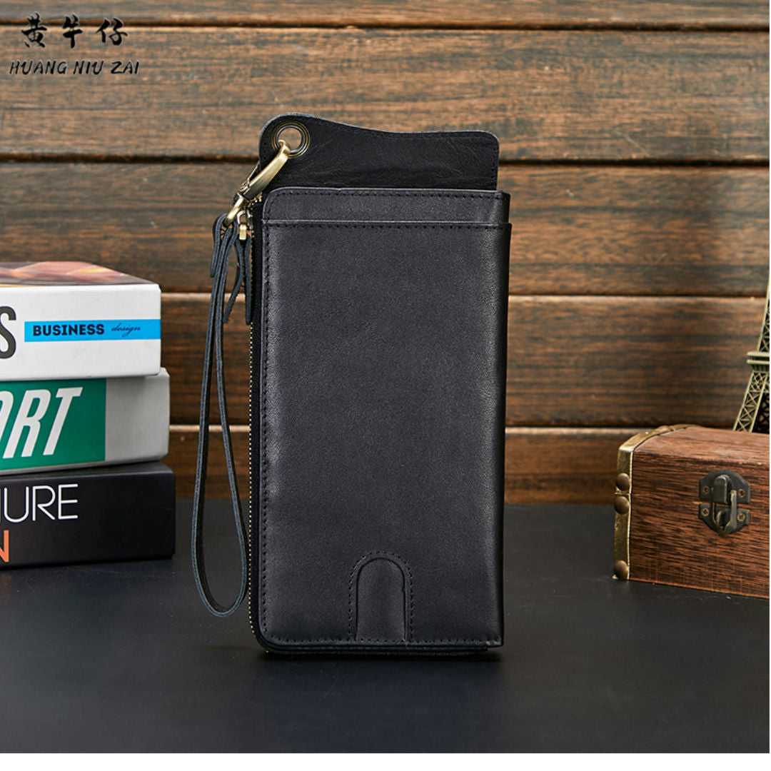 メンズ長財布 牛革ファスナー カード入れ 大容量クラッチバッグ 男性用ウォレット