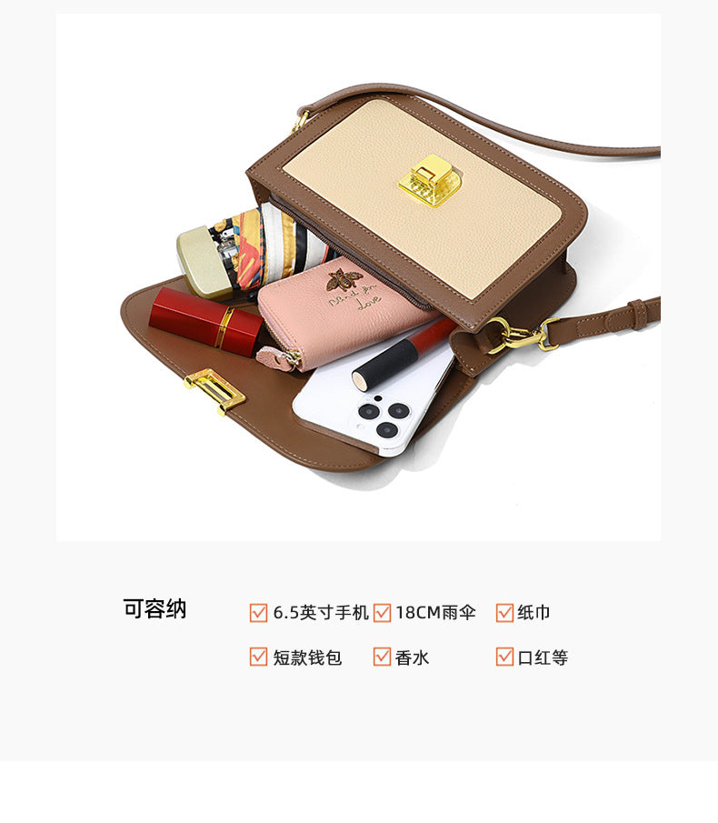 レディースバッグ斜め掛けバッグ高級感本革スクエアバッグカラーマッチング何とでも合うレトロショルダーバッグ.ポシェット