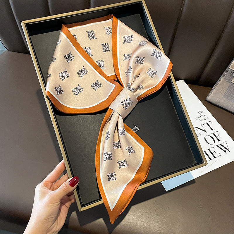 スカーフプリント柄二重サテンクロスオーバスカーフファッションエレガント気質何とでも合うネッカチーフ