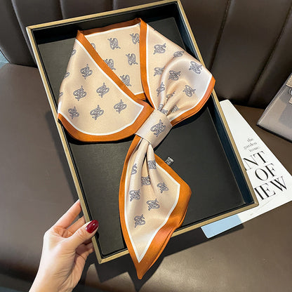 スカーフプリント柄二重サテンクロスオーバスカーフファッションエレガント気質何とでも合うネッカチーフ