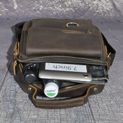 メンズショルダーバッグ牛革本革製レトロアウトドア旅行 男性用斜めがけバッグ