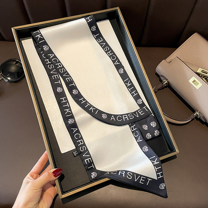 スカーフ字母柄二重サテンクロスオーバスカーフファッションエレガント気質何とでも合うネッカチーフ