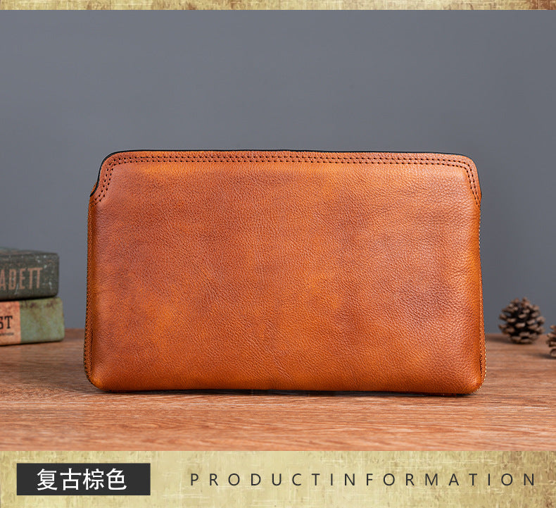 メンズクラッチバッグ牛革本革製実用レトロカジュアル男性バッグ