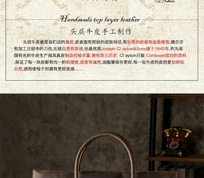 メンズ手提げかばんハンドバッグ手作業牛皮クレイジー・ホース 出張携帯便利ビジネスカジュアル男性用ブリーフケース薄型パソコンバッグ